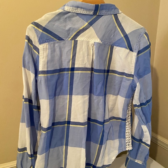 Maurice’s Plaid Button Down Long Sleeve with Lace detail on side - Picture 2 of 4